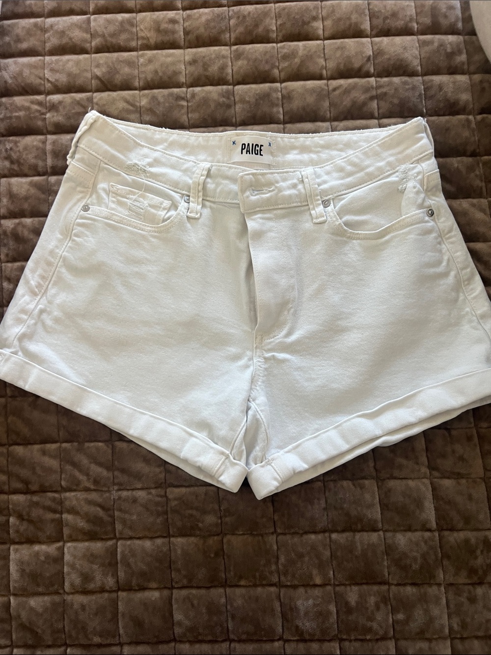 PAIGE White Cuffed Denim Shorts